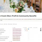 Nonprofit gala template for planning a fundraiser, tracking tasks, budget, and attendees.