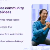 Ideas for wellness community service projects include teaching fitness, hosting blood drives, volunteering for hotlines, and organizing challenges.