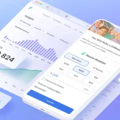 A digital interface showing a successful vertical raise fundraising campaign with $4.2M total raised and 2,349 donations.
