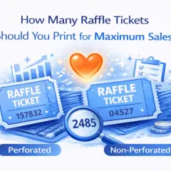 Illustration about maximizing sales for fundraising raffles, showing perforated and non-perforated tickets, a calculator, and coins.