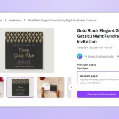 Gold Black Elegant Great Gatsby Night fundraiser invitation template. Perfect for your next charity event!