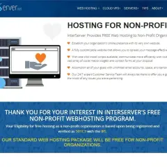 InterServer offers free website hosting for nonprofits, featuring a customizable site, one-click scripts, and unlimited resources.