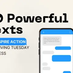 30 powerful text messages to inspire action for Giving Tuesday success. A phone screen shows a sample message.