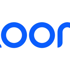 The blue "zoom" logo on a black background. Zoom for non profits connects people globally.