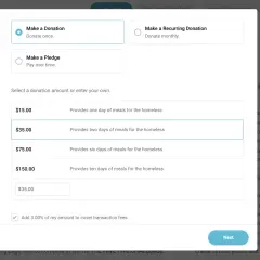 A PayPal donation form for "The Hive Five Challenge" allows users to select donation amounts like $15, $35, $75, or $150 to provide meals for the homeless.