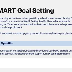 SMART goal setting for nonprofits, with an example of specific fundraising goals for a pet shelter.
