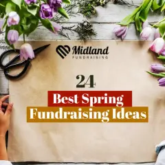 Hands arrange tulips and craft supplies, hinting at creative march fundraising ideas.