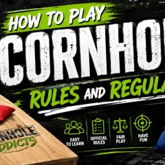 Learn how to run a cornhole tournament with rules and regulations. Image shows boards, bags, and icons for easy play.