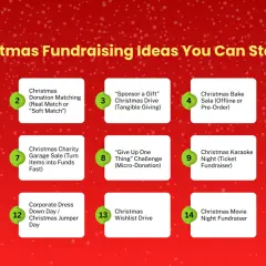 Easy Christmas fundraising ideas include a gift drive, bake sale, and photo booth. These holiday charity ideas can help you give back.