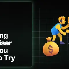 Teamfi presents 14 wrestling fundraiser ideas. Two cartoon wrestlers face off near a money bag and a checkmark, symbolizing successful fundraising.