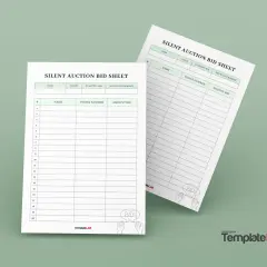 Two blank silent auction bid sheets are displayed, ready for participants to enter their bids.