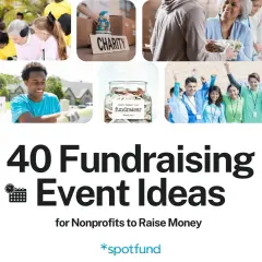 Collage of people participating in charity events like a car wash, donation drive, and group fundraising. 40 Fundraising Event Ideas for Nonprofits.