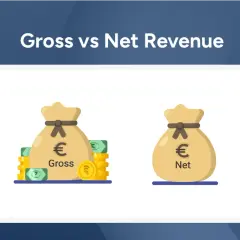 Illustration comparing gross and net revenue with money bags, showing how to achieve profitable fundraisers.