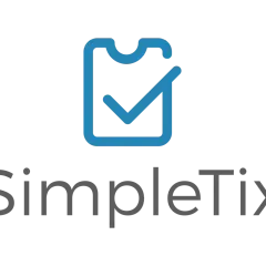 SimpleTix logo: a blue checkmark inside a square outline, with the text "SimpleTix" below.