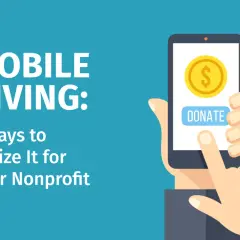 Illustration of a hand holding a smartphone with a "Donate" button and coin icon, promoting mobile donations for nonprofits.