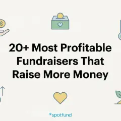 Discover the 20+ most profitable fundraisers that bring in the most money. Icons depict giving, donations, and growth.