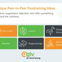 Unique peer to peer fundraising ideas: pub crawls, lock-in, flamingo flocking, survivor, puppy plunge, and bike to work fundraiser.