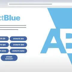 ActBlue donation page with preset amounts. The percentage ActBlue takes is not shown.