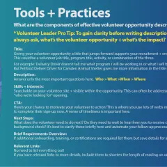 Guide to crafting effective volunteer opportunity descriptions, covering title, description, skills, CTA, and next steps.