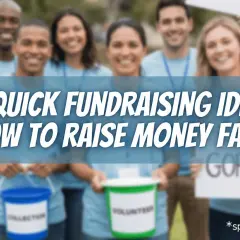 Volunteers holding collection buckets, ready to implement quick fundraising ideas for disaster relief.