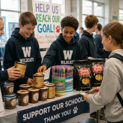 Students sell ice cream and popcorn as part of creative lacrosse fundraising ideas. A sign reads "Help Us Reach Our Goal!