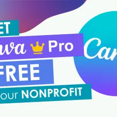 Get Canva Pro free for your nonprofit. This graphic highlights a special offer for charitable organizations to access powerful design tools.