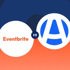 Eventbrite vs. a free Eventbrite alternative. Two circles with logos, one for Eventbrite, the other for an unknown platform.