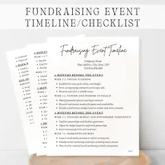 Fundraising event timeline and checklist, detailing tasks from 6 months to day-of.