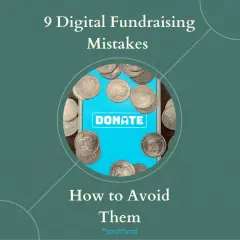 Coins surround a phone screen with a "DONATE" button, illustrating common pitfalls in an online fundraising event.