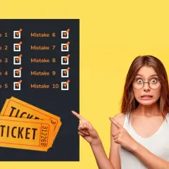 Woman points to a list of mistakes and raffle tickets, illustrating how to sell raffle tickets effectively.