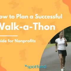 A couple walks on a path, smiling. Text reads "How to Plan a Successful Walk-a-Thon." This image is a guide for nonprofits planning a walk-a-thon fundraiser.