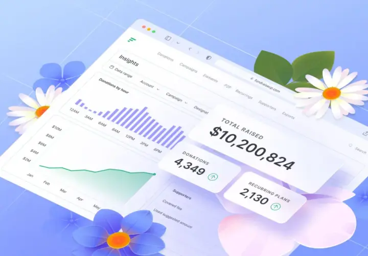 Digital dashboard showing fundraising success, with $10M raised. Great for brainstorming april fundraising ideas and tracking campaign progress.