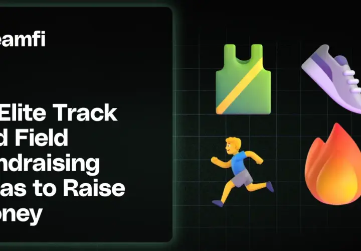 12 Elite Track and Field Fundraising Ideas to Raise Money. Icons include a running singlet, a running shoe, a runner, and a flame.