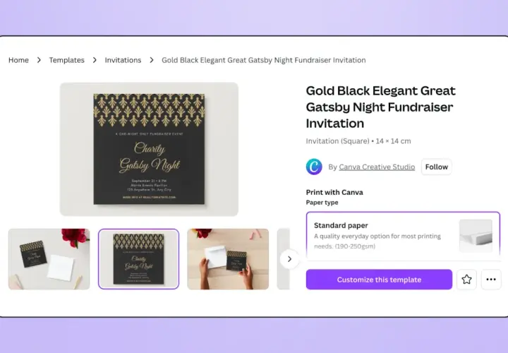 Gold Black Elegant Great Gatsby Night fundraiser invitation template. Perfect for your next charity event!