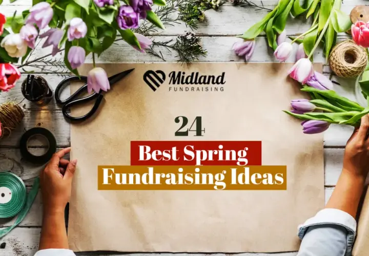Hands arrange tulips and craft supplies, hinting at creative march fundraising ideas.