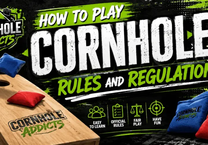 Learn how to run a cornhole tournament with rules and regulations. Image shows boards, bags, and icons for easy play.
