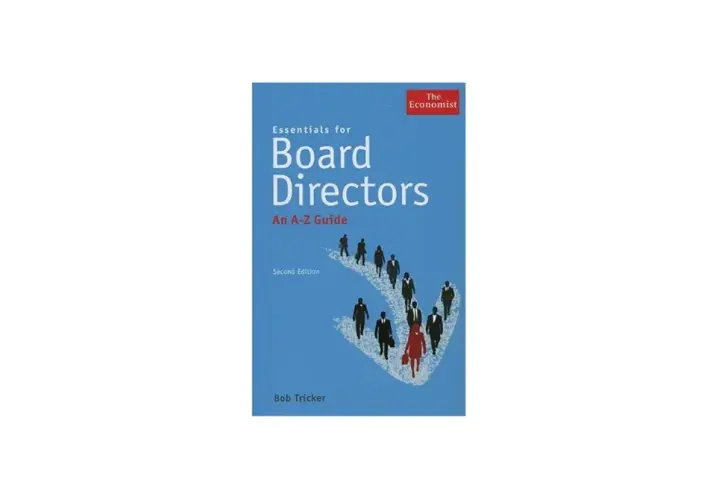 Book cover for "Essentials for Board Directors: An A-Z Guide" by Bob Tricker, featuring silhouettes of people walking in formation.