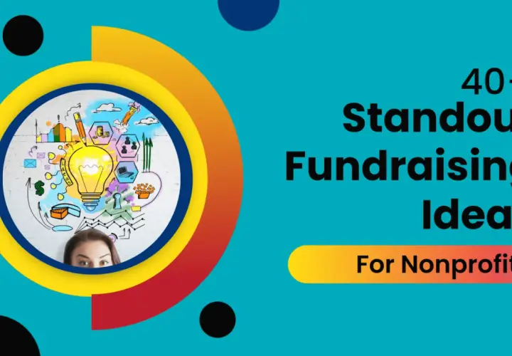 40+ standout fundraising ideas for nonprofits, featuring a lightbulb of creativity and a person's thoughtful gaze.