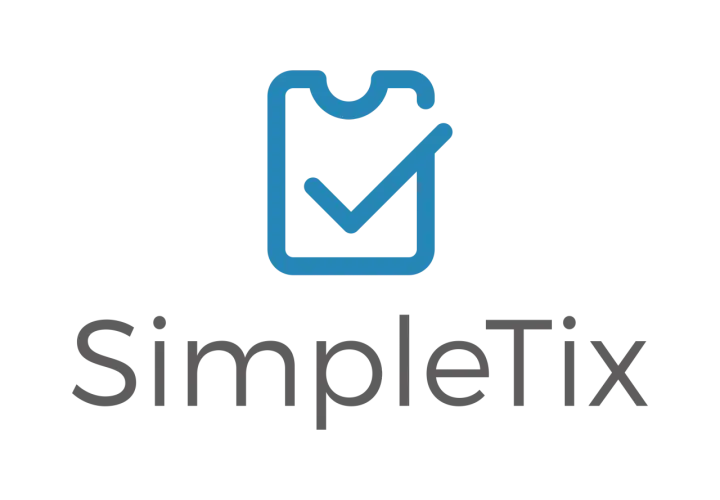 SimpleTix logo: a blue checkmark inside a square outline, with the text "SimpleTix" below.