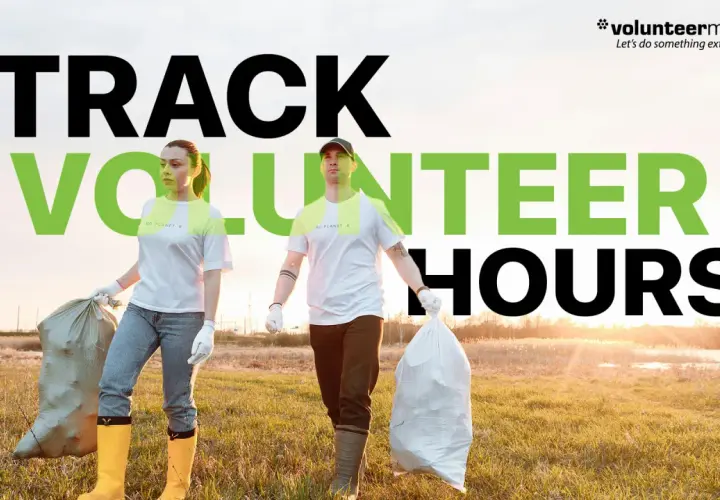 Two volunteers collect trash, their efforts contributing to virtual volunteer hours.