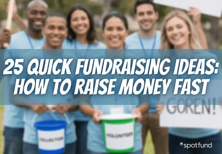 Volunteers holding collection buckets, ready to implement quick fundraising ideas for disaster relief.