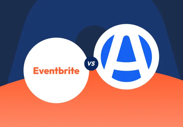 Eventbrite vs. a free Eventbrite alternative. Two circles with logos, one for Eventbrite, the other for an unknown platform.