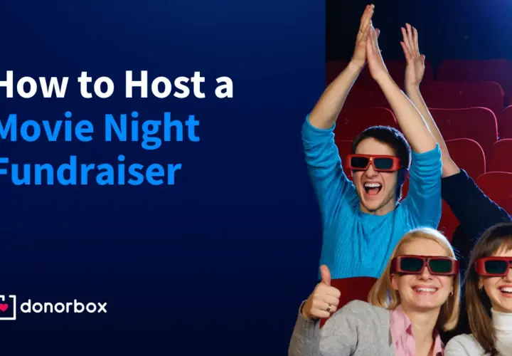 Excited people in 3D glasses cheer at a movie night fundraiser. Learn how to host your own!