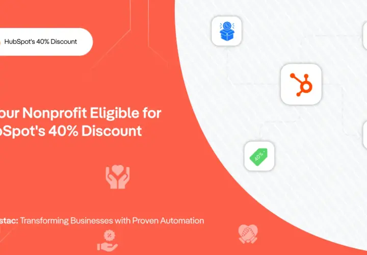 Discover if your nonprofit qualifies for HubSpot's 40% discount. This graphic highlights the offer with icons representing support and savings.