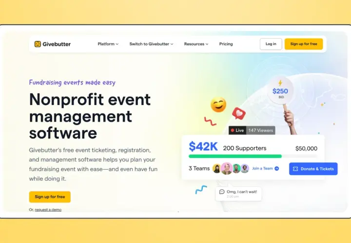 Givebutter's free event management software for nonprofits makes fundraising easy. See live event stats, bids, and supporter counts.