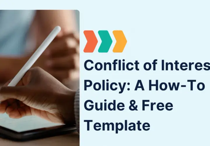 A hand signs a document on a tablet, illustrating conflict of interest policy examples.