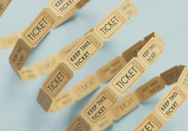 A chain of vintage tickets, each reading "TICKET" and "KEEP THIS TICKET," suggests a fun way to have a raffle without calling it a raffle.