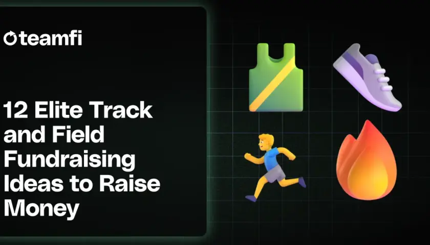 12 Elite Track and Field Fundraising Ideas to Raise Money. Icons include a running singlet, a running shoe, a runner, and a flame.