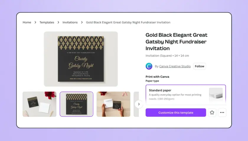Gold Black Elegant Great Gatsby Night fundraiser invitation template. Perfect for your next charity event!