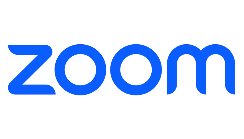 The blue "zoom" logo on a black background. Zoom for non profits connects people globally.